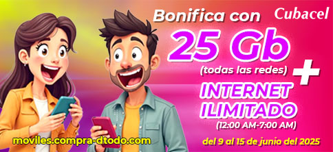 Bonifica con 25 GB + Internet ilimitado de 12am a 7am